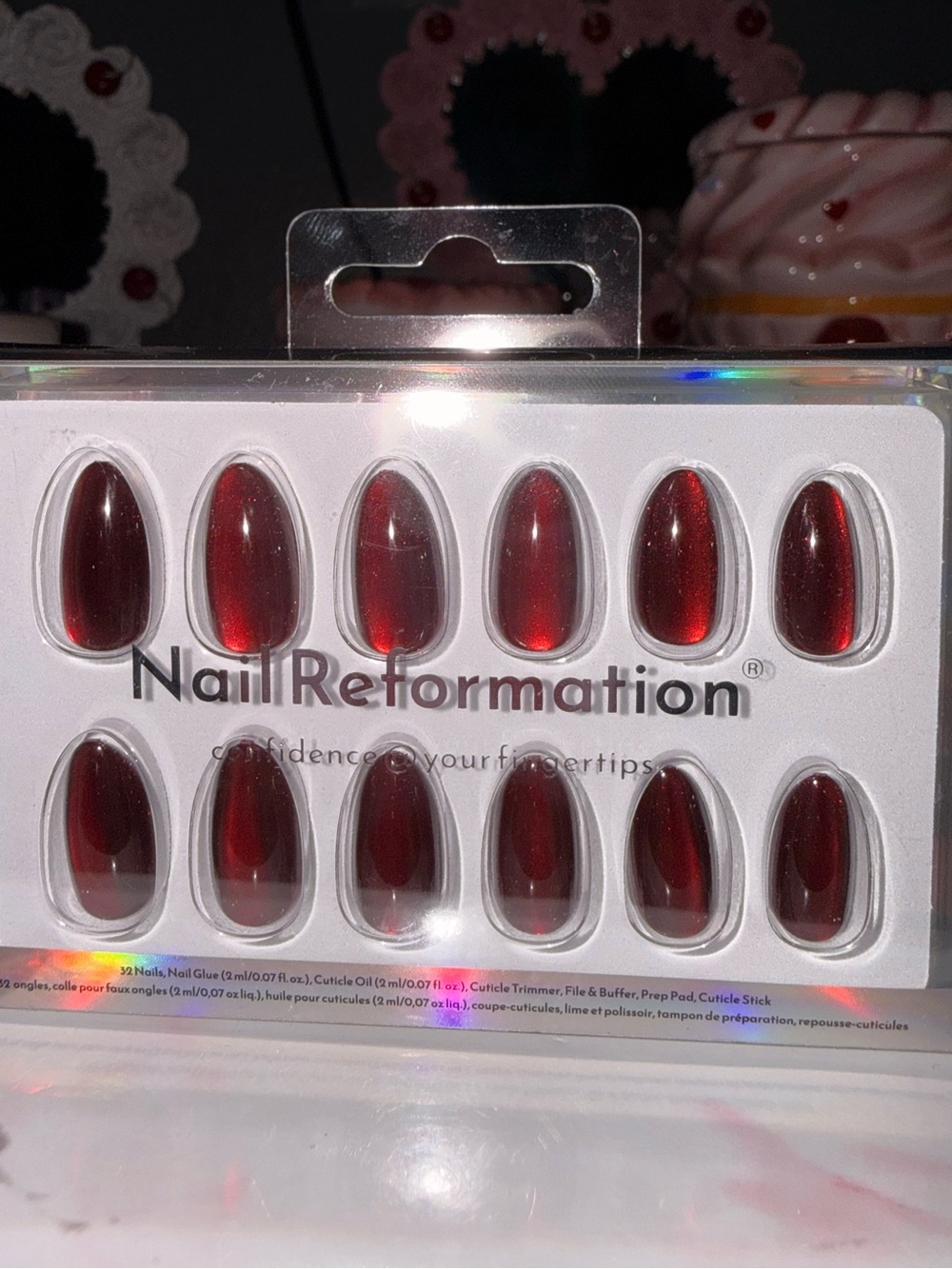 Nail Reformation Deep Red Reflective Press-On Nails